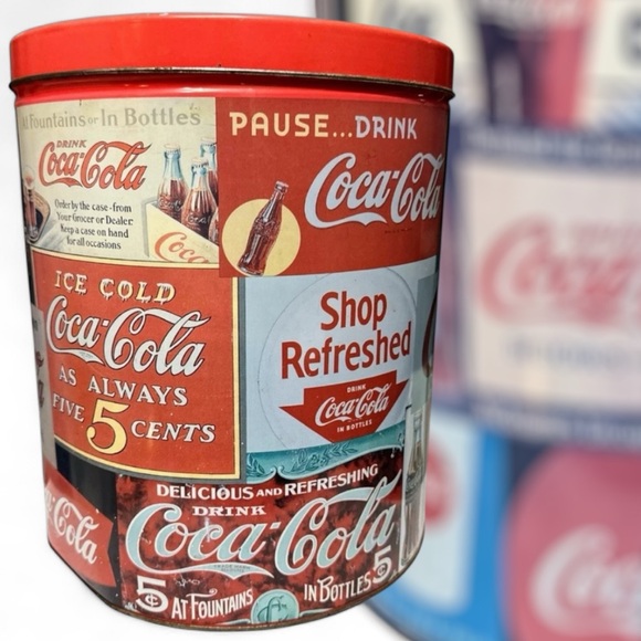 Vintage 1990s Coca-Cola Tin Canister Advertising 5¢ Coke Collectible Storage-LE - Picture 1 of 12